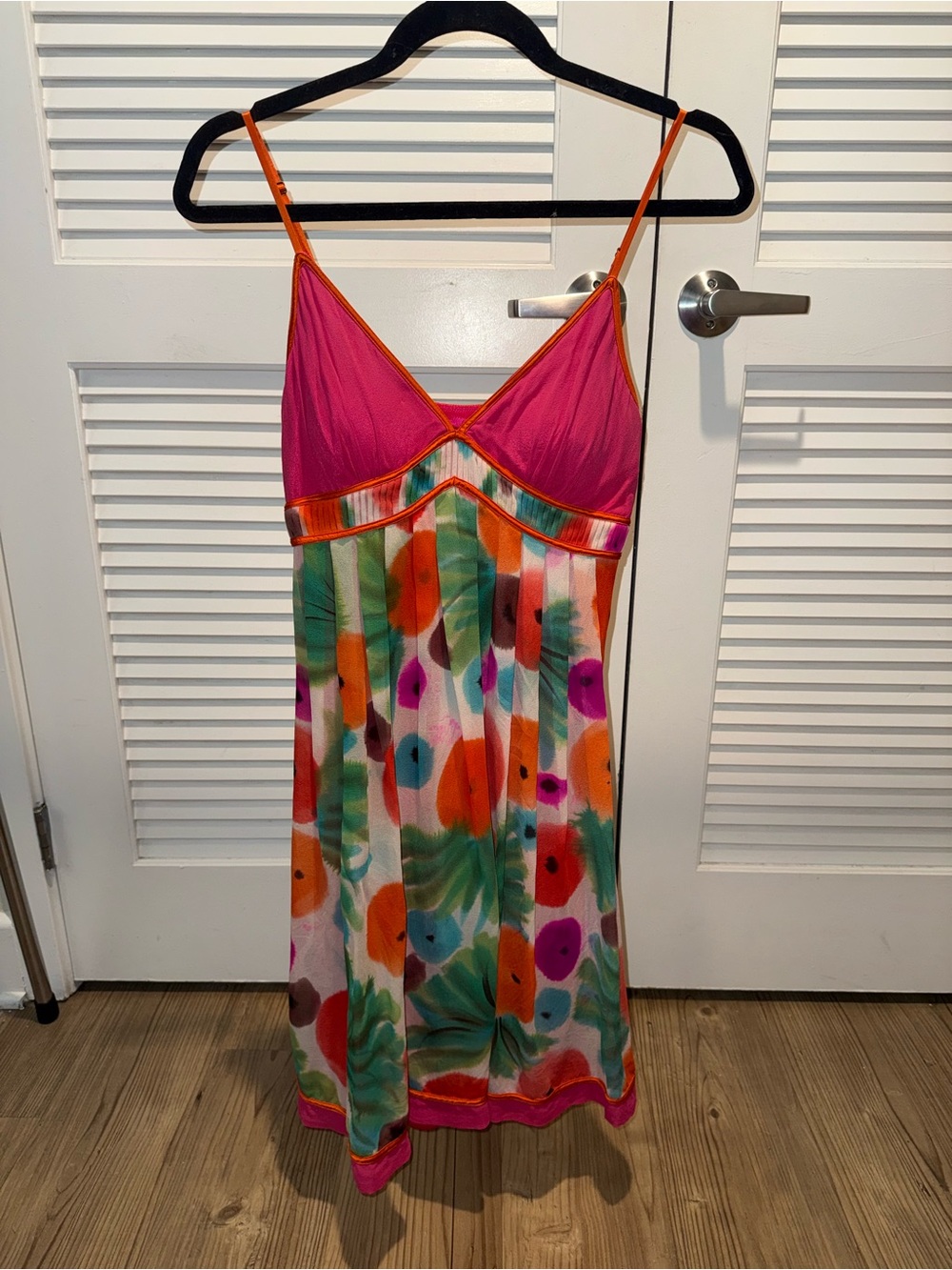Sue Wong Vibrant Pink & Orange Multi-Color Spaghetti Strap Sundress